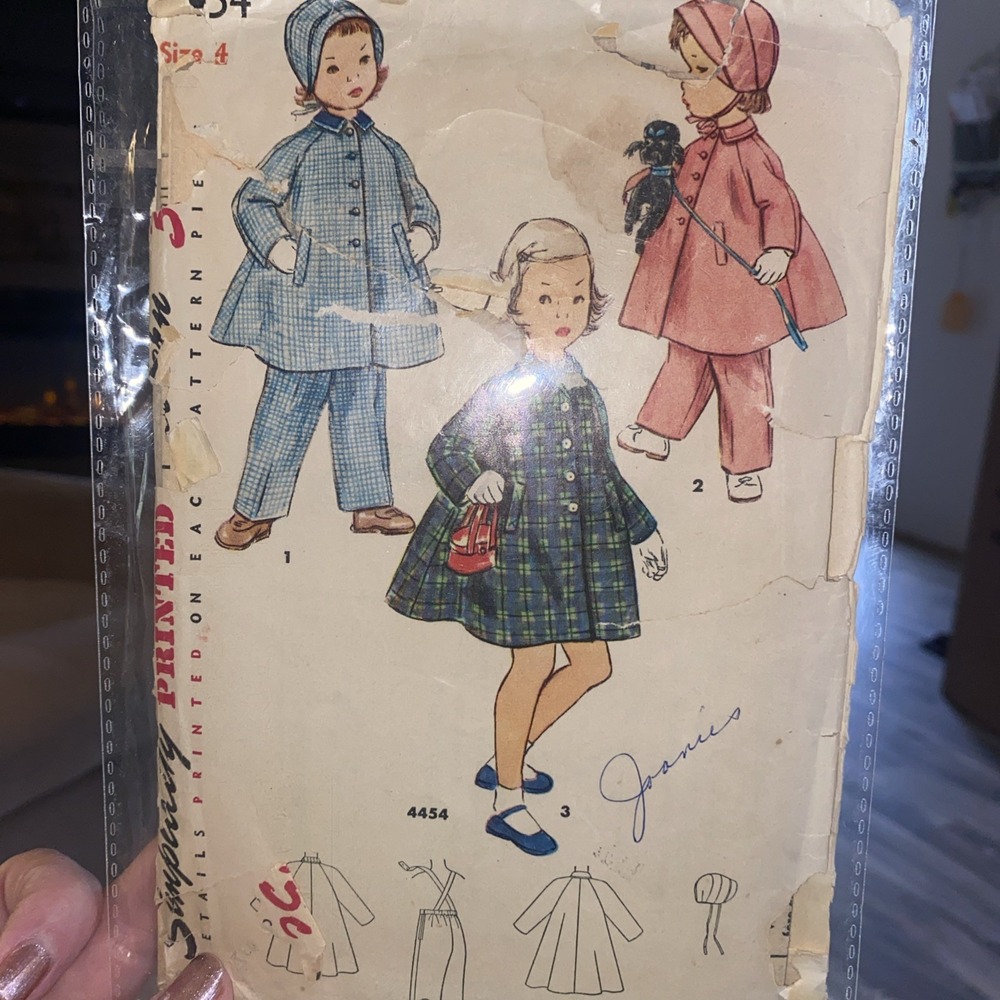 Vintage Simplicity 4454 Child Coat Bonnet Leggings Sewing Pattern Size 4 1950s